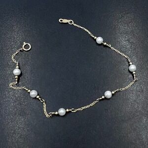 Imperial Pearl Syndicate IPS 14k Yellow gold White pearl Station Bracelet 7.5"